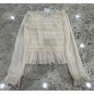 American Eagle XS Cream Lace Smocked Peplum Blouse